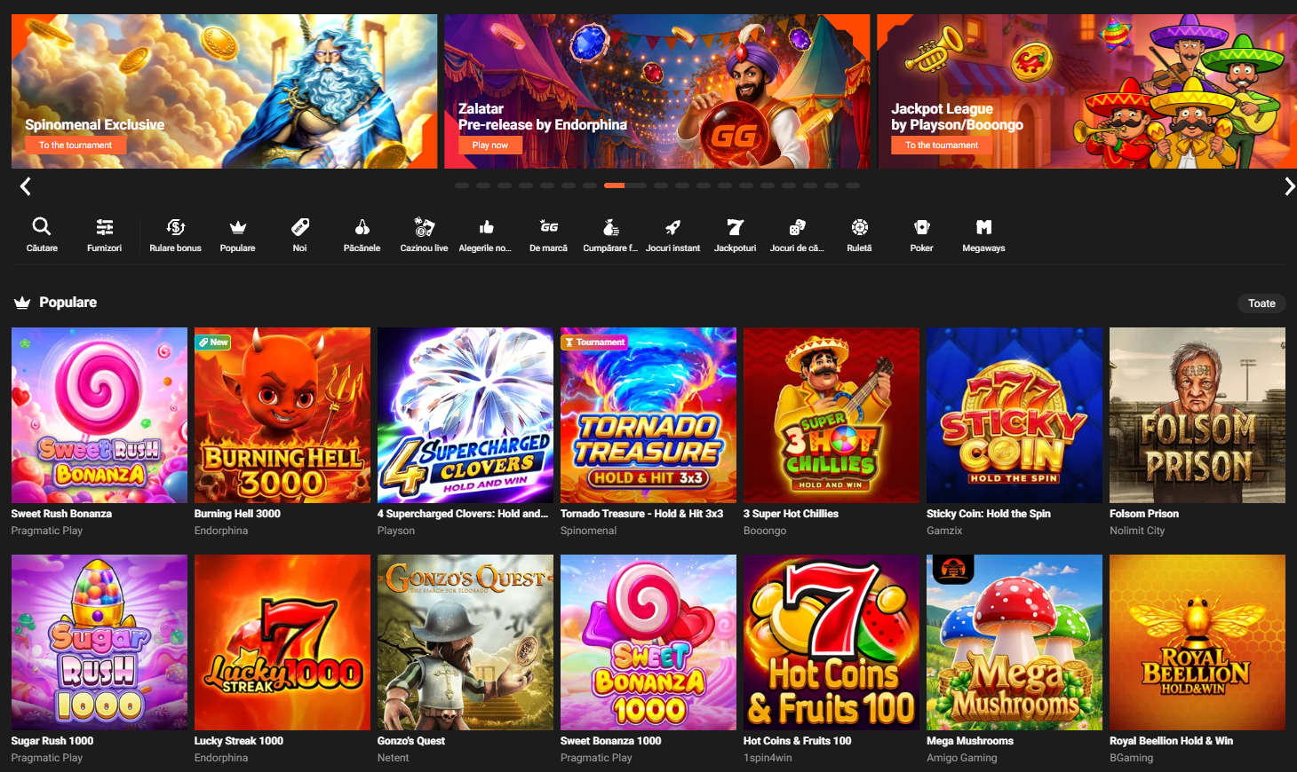 GG bet casino lobby cu promoții și sloturi populare